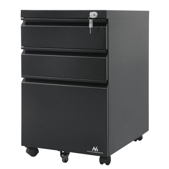 Under-desk cabinet metal container with lock Maclean  on wheels  black  MC-850 - imagine 4
