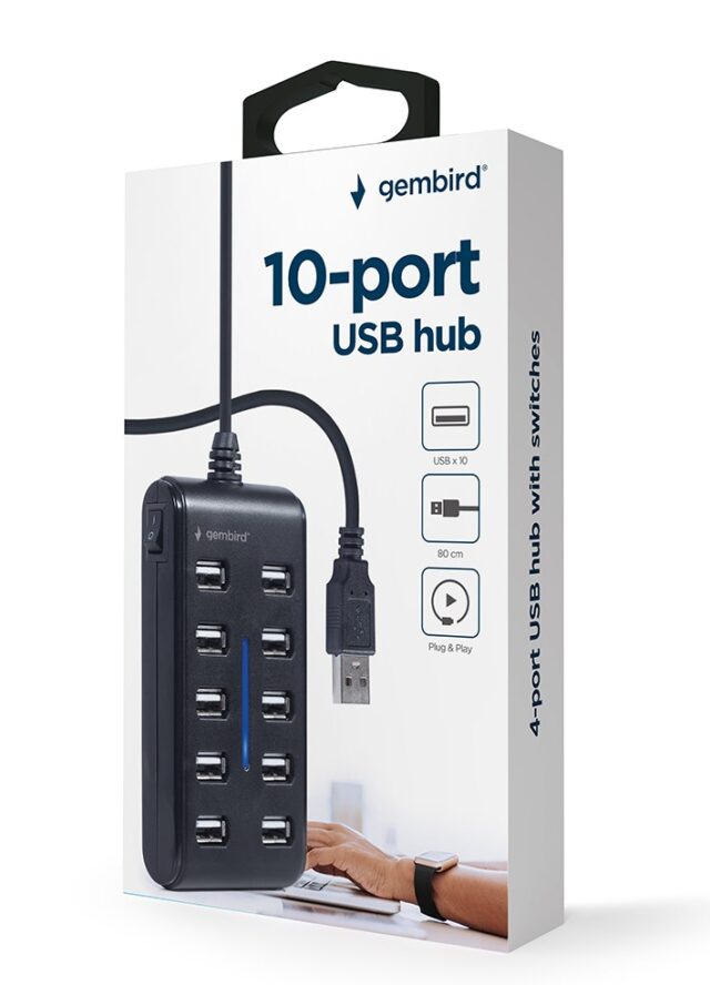 Gembird UHB-U2P10P-01 10-port USB 2.0 hub  black - imagine 5