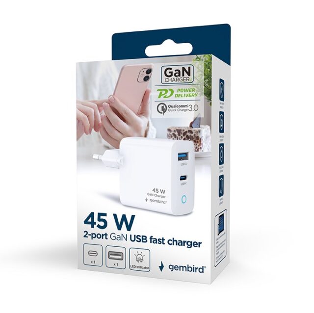 Gembird TA-UC-PDQC45L-W-01 mobile device charger Universal White AC Fast charging Indoor - imagine 2