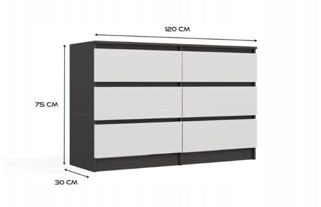M6 MALWA CHEST OF DRAWERS 120 CM 6 DRAWERS ANTHRACITE/WHITE - imagine 7