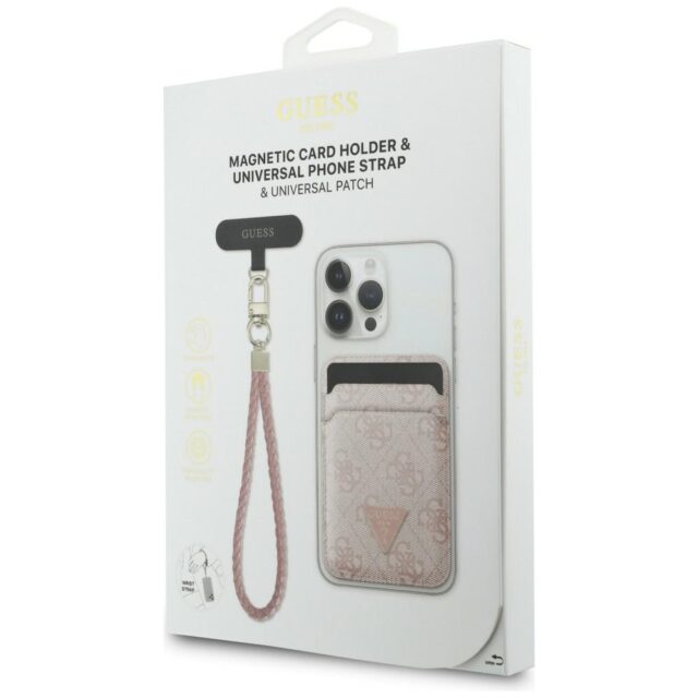 Zestaw portfel + hand strap Guess         triangle MagSafe różowy - imagine 6