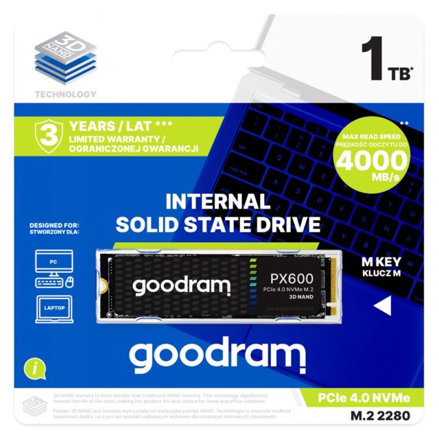 Goodram SSDPR-PX600-250-80 internal solid state drive 250 GB M.2 PCI Express 4.0 NVMe 3D NAND - imagine 3