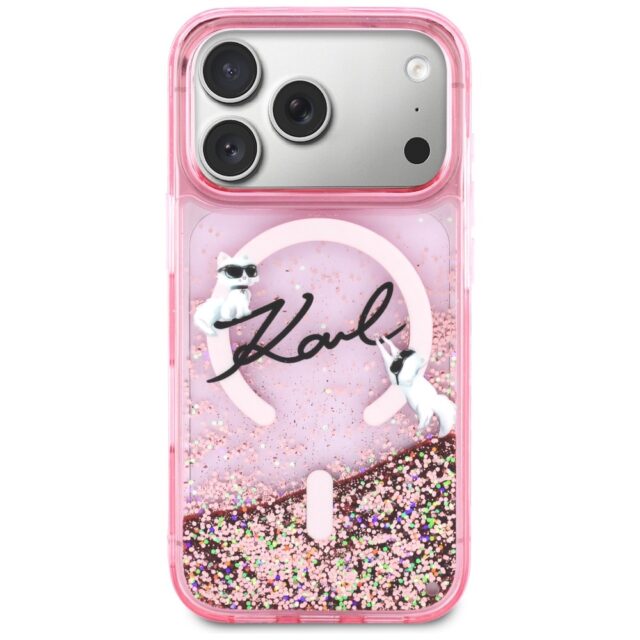 Case Karl Lagerfeld Liquid Glitter Karl  Script Logo MagSafe for iPhone 17 Pro Max pink - imagine 3