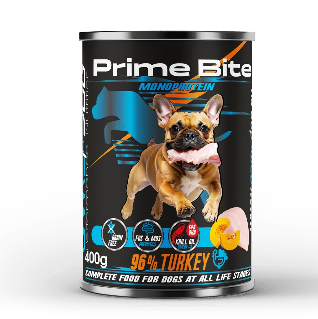 cps-b7f9a827a0e0da3ab41cb3f42fcf23d3-2026-03-22-05-12-26 PRIME BITE Monoprotein Turkey with pumpkin - wet dog food - 400g - imagine 1