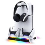 iPega P5S006 Multifunkční Nabíjecí RGB Stojan s Chlazením pro PS5 Slim White (Pošk. Balení)