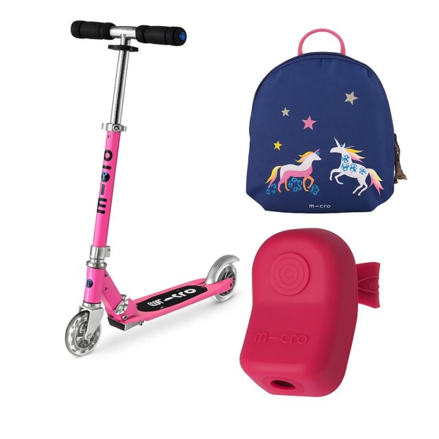 Micro Sprite Pink LED Scooter + Micro Unicorn Backpack XS AC4662 + Micro Unicorn Light AC5466 - imagine 5