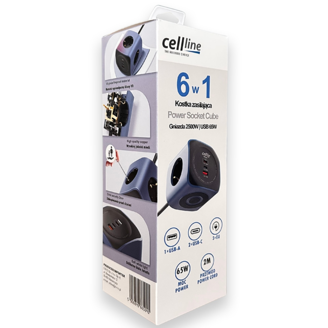 Cellline Power Socket Cube 6in1 2500W USB/2xUSB-C 65W blue - imagine 10