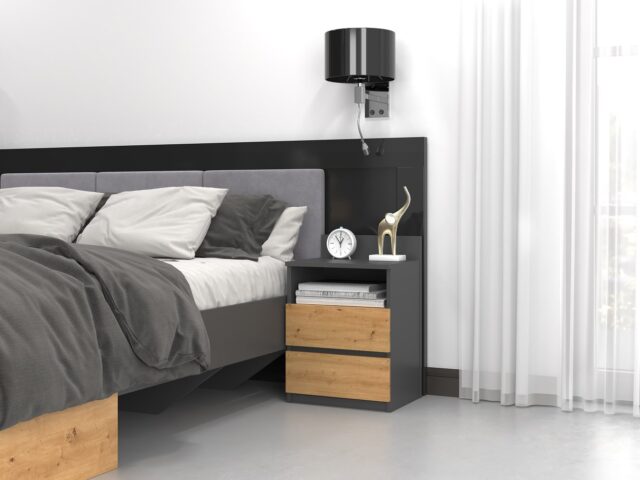 Topeshop M1 ANTRACYT/ARTISAN nightstand/bedside table 2 drawer(s) Oak - imagine 2