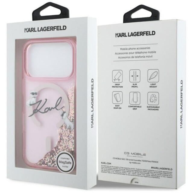 Case Karl Lagerfeld Liquid Glitter Karl  Script Logo MagSafe for iPhone 17 Pro pink - imagine 8