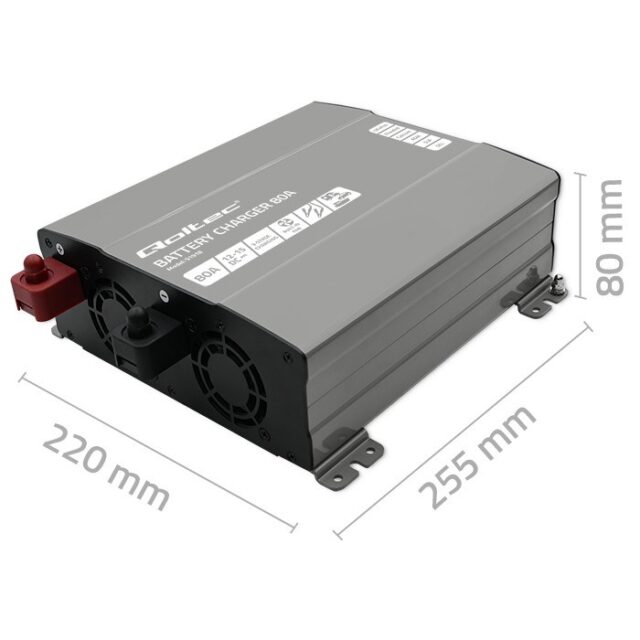 Qoltec Smart Professional Monolith Battery Charger for LiFePO4 AGM GEL SLA batteries | 80A | 12V | Fast charging - imagine 6