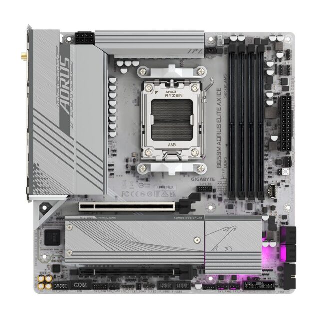 GIGABYTE B650M AORUS ELITE AX ICE Motherboard - AMD Ryzen 9000 Series CPUs  12+2+2 Phases VRM  up to 8000MHz DDR5 (OC)  1xPCIe 5.0 + 1xPCIe 4.0 M.2  2.5GbE LAN  WIFI 6E  USB 3.2 Gen 2x2 - imagine 2