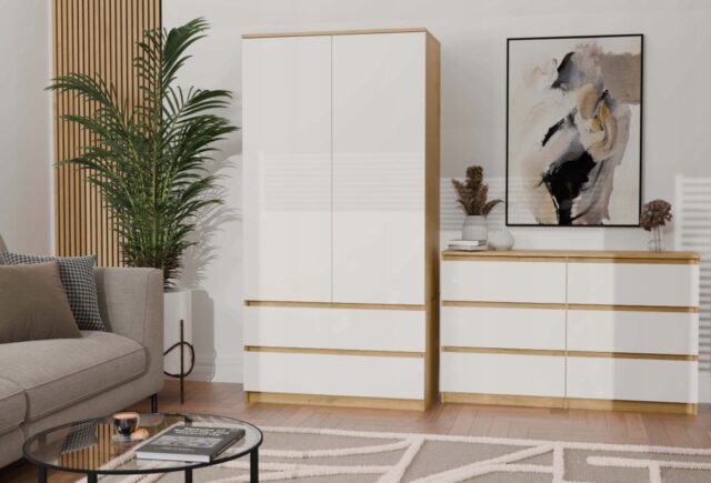 M6 MALWA CHEST OF DRAWERS 120 CM 6 DRAWERS OAK ARTISAN/WHITE - imagine 6