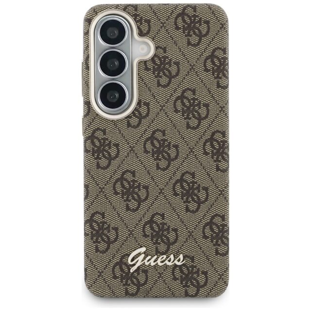Guess PU 4G Script Metal Logo Magnetic Zadní Kryt pro Samsung Galaxy S26 Brown - imagine 4