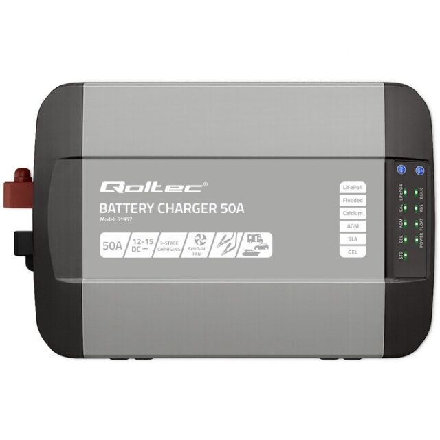 Qoltec Intelligent Professional Monolith Battery Charger for LiFePO4 AGM GEL SLA batteries | 50A | 12V - imagine 7