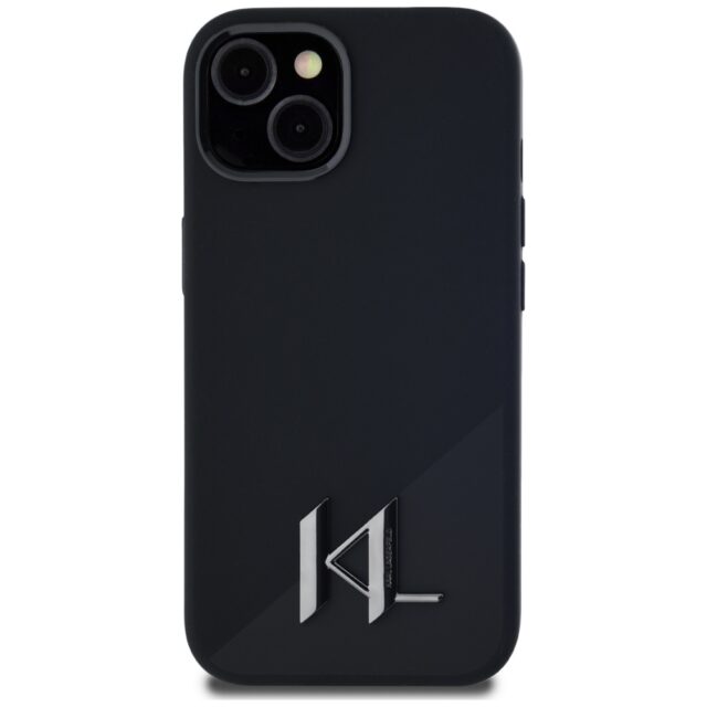 Case Karl Lagerfeld Silicone Shadow Metal Initial MagSafe for iPhone 15 black - imagine 3