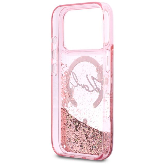 Case Karl Lagerfeld Liquid Glitter Karl  Script Logo MagSafe for iPhone 17 Pro pink - imagine 7