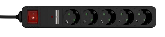 Gembird SPG5-U2-5-02 Power strip with USB charger  5 sockets  1.5 m  2x USB  black - imagine 2
