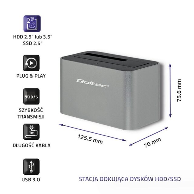 Qoltec 5315 Docking station HDD/SSD | 2.5 /3.5  SATA | USB 3.0 - imagine 6
