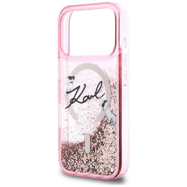 Case Karl Lagerfeld Liquid Glitter Karl  Script Logo MagSafe for iPhone 17 Pro pink - imagine 6