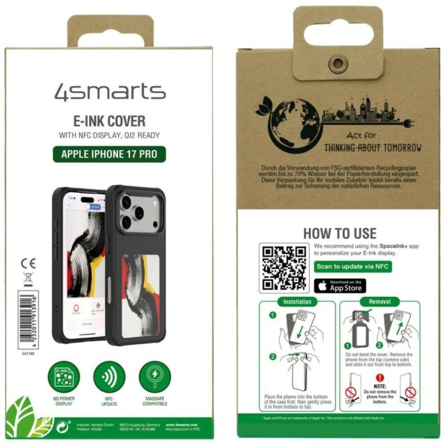 Case E-Ink 4smarts with NFC display   Qi2 for iPhone 17 Pro black - imagine 4