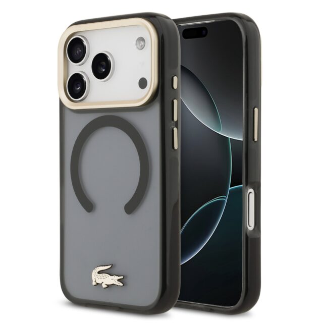 Lacoste Shockproof Transparent Frosted Gold Logo MagSafe Case for iPhone 17 Pro Black - imagine 9