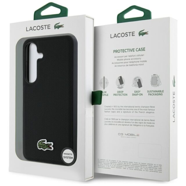 Case Lacoste Iconic Petit Pique Woven Logo MagSafe to Samsung Galaxy S25 Plus black - imagine 8