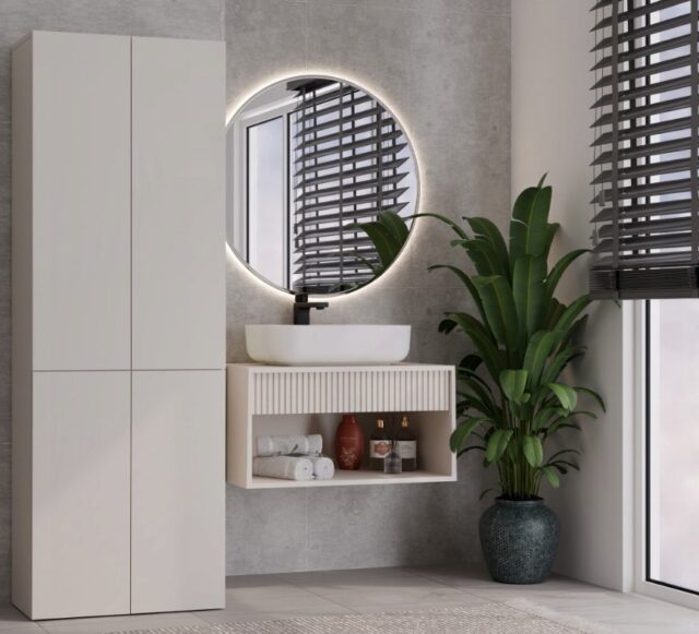 BATHROOM CABINET NEL DD 1K BASKET CASMERE COLOUR LONG DOORS - imagine 10