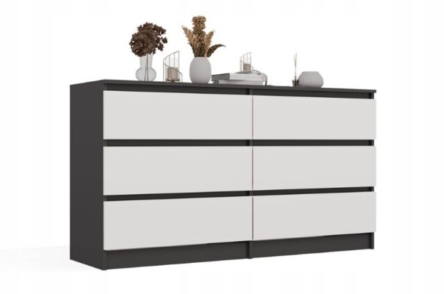 M6 MALWA CHEST OF DRAWERS 140 CM 6 DRAWERS ANTHRACITE/WHITE - imagine 2