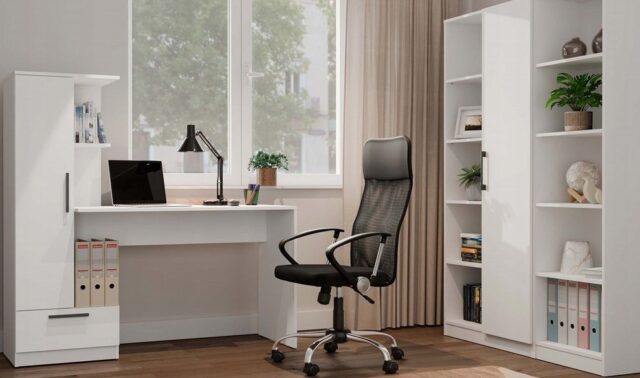 Cosmo Desk + Bookcase Set  White - imagine 8
