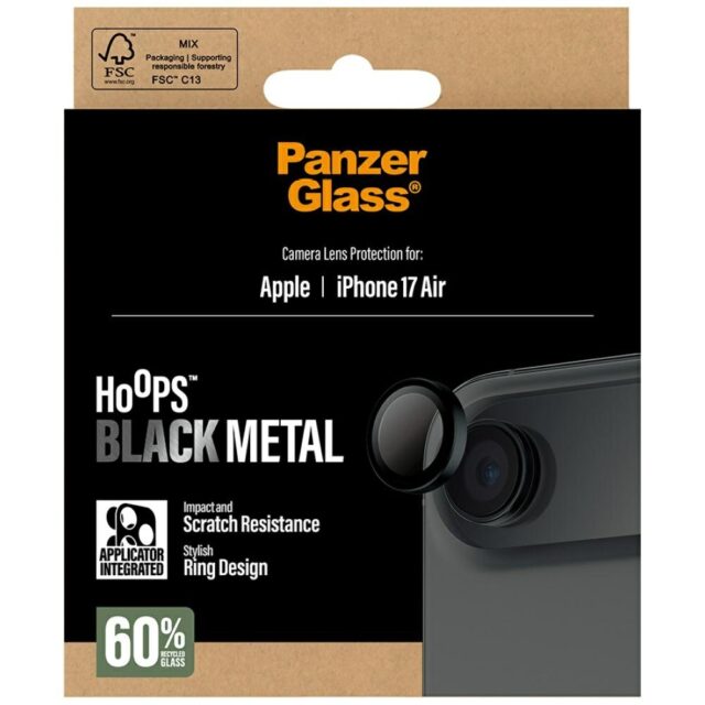 PanzerGlass Hoops Tempered Glass Lens Screen Protector for iPhone Air Black - imagine 5