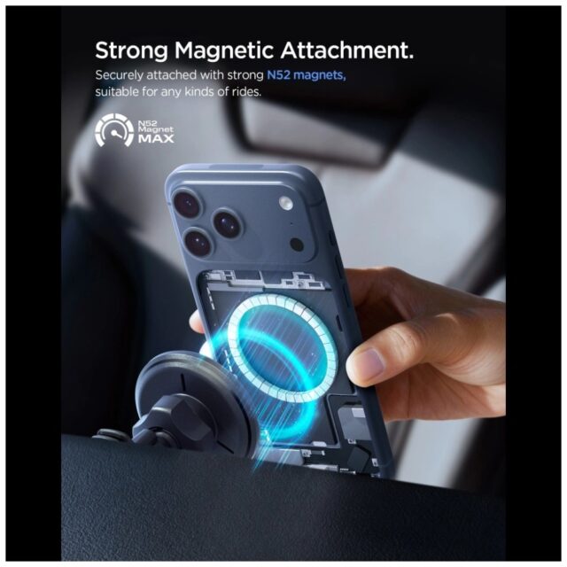 Uchwyt samochodowy do kratki              wentylacyjnej Spigen Essential indukcyjny Qi2 15W MagSafe czarny - imagine 3