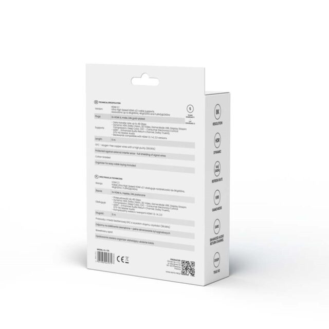 Savio HDMI (M) v2.1 cable  angled  8K  HDR Dynamic  OFC copper  5m  CL-175 - imagine 2