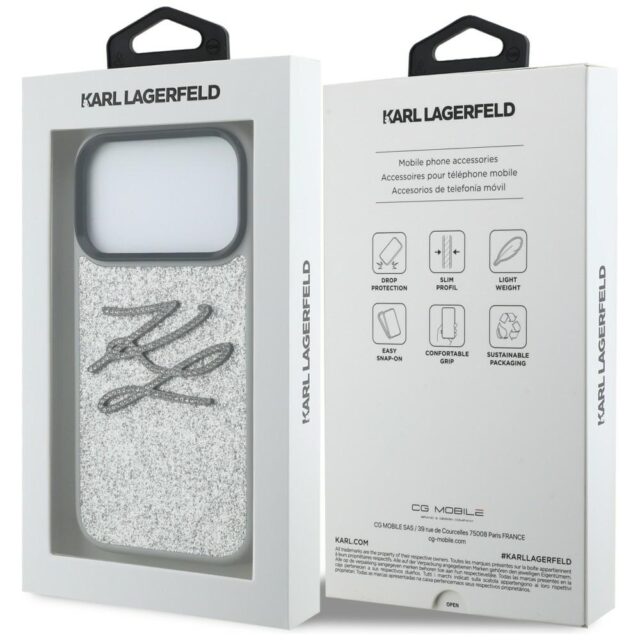 Etui Karl Lagerfeld IML Glitter KL        Diamond Logo do iPhone 17 Pro srebrny - imagine 8