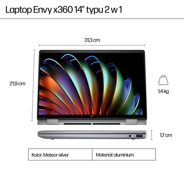 HP Envy x360 14-fa0016nw Ryzen 7 8840HS 14 WUXGA Touch 300nits 16GB LPDDR5-6400 SSD512 Radeon 780M Cam 5 Mpx IR 59Wh Win11 Meteor Silver Aluminum 2Y - imagine 10