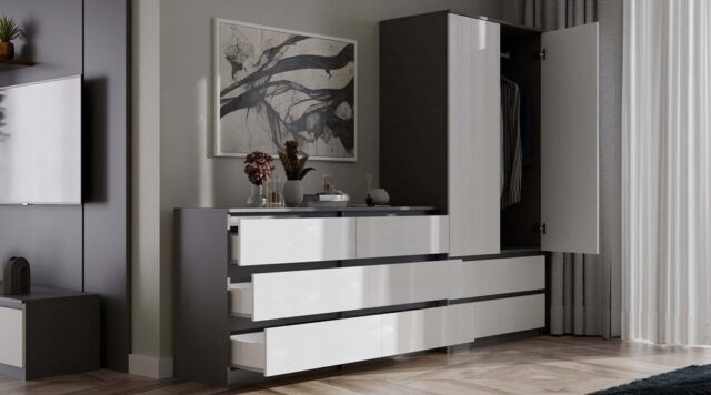 M6 MALWA CHEST OF DRAWERS 140 CM 6 DRAWERS ANTHRACITE/WHITE - imagine 8