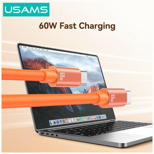 Cable USAMS U97 60W USB-C to USB-C handstrap 30cm orange - imagine 2