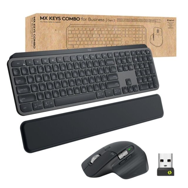 Logitech Master MX Keys Combo for Bussiness keyboard Mouse included Office RF Wireless + Bluetooth QWERTY US International Graphite - imagine 8
