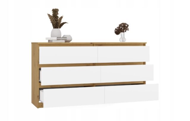 M6 MALWA CHEST OF DRAWERS 140 CM 6 DRAWERS OAK ARTISAN/WHITE - imagine 4