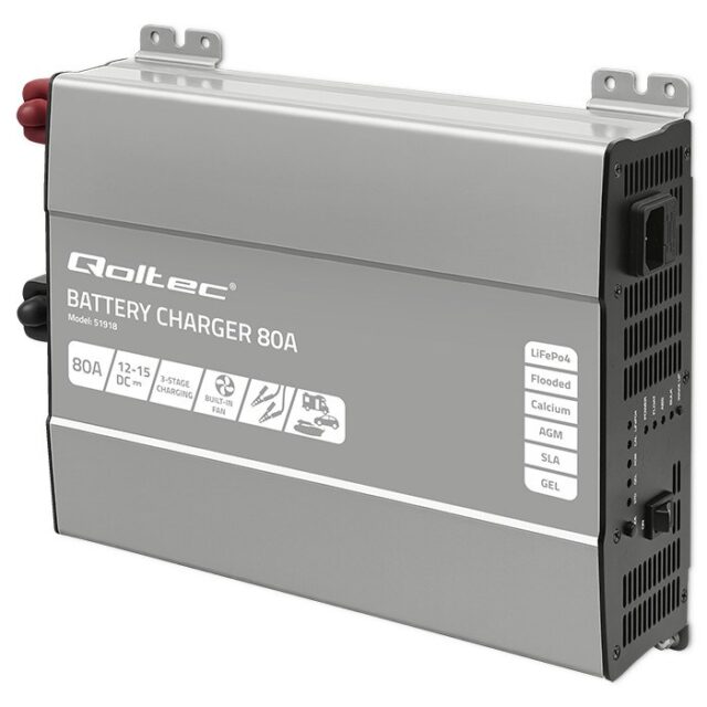 Qoltec Smart Professional Monolith Battery Charger for LiFePO4 AGM GEL SLA batteries | 80A | 12V | Fast charging - imagine 5