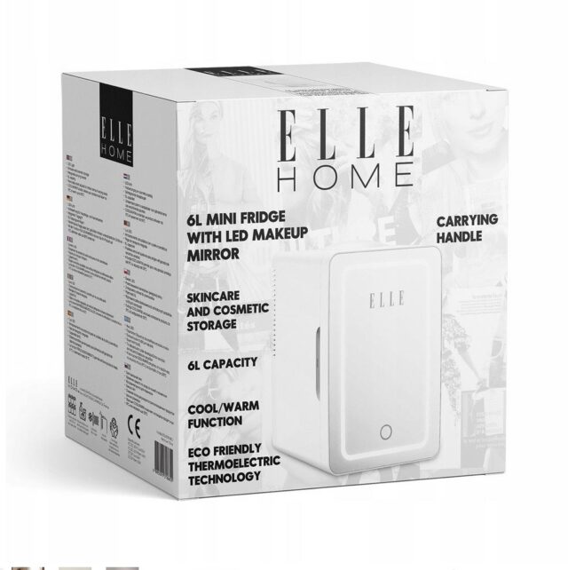 Mini lodówka z lusterkiem do makijażu LED ELLE 6L biała - imagine 10