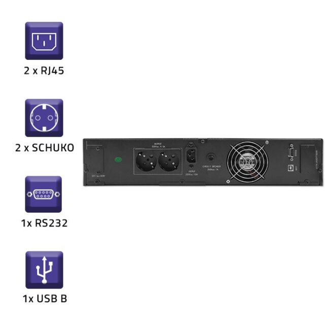 Qoltec RACK UPS | 1kVA | 800W | LCD - imagine 4