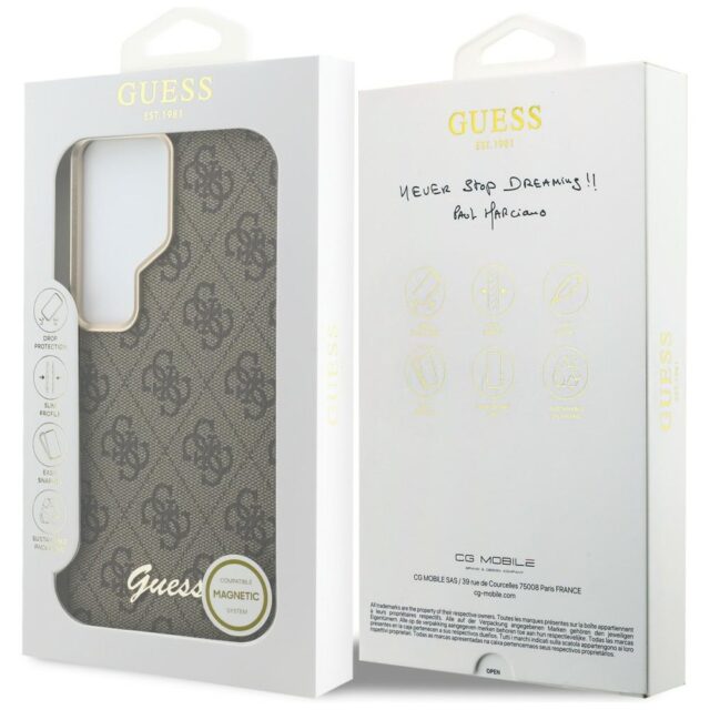Guess PU 4G Script Metal Logo Magnetic Zadní Kryt pro Samsung Galaxy S26 Ultra Brown - imagine 9
