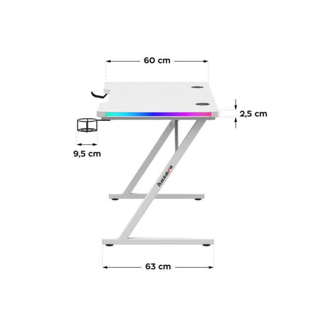 Huzaro Hero 2.5 White RGB gaming desk - imagine 5