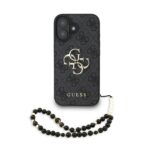Guess PU 4G Metal Logo Strap Zadní Kryt pro iPhone 16 Black