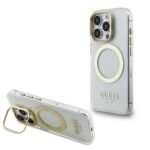 Guess IML Gold Outline Stand Camera Frame MagSafe Zadní Kryt pro iPhone 15 Pro Transparent