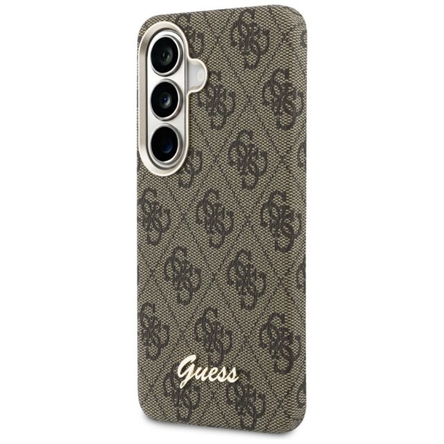 Guess PU 4G Script Metal Logo Magnetic Zadní Kryt pro Samsung Galaxy S26 Brown - imagine 3