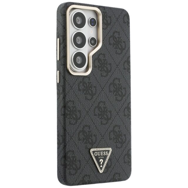 Guess PU Leather 4G Strass Triangle Logo Gold Frame Magnetic Zadní Kryt pro Samsung Galaxy S26 Ultra Black - imagine 5