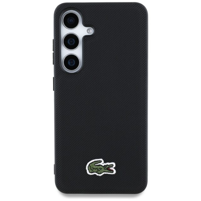 Case Lacoste Iconic Petit Pique Woven Logo MagSafe to Samsung Galaxy S25 Plus black - imagine 3