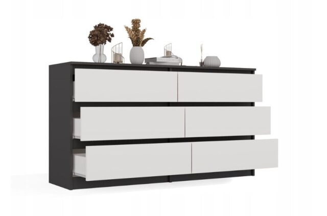 M6 MALWA CHEST OF DRAWERS 140 CM 6 DRAWERS ANTHRACITE/WHITE - imagine 4