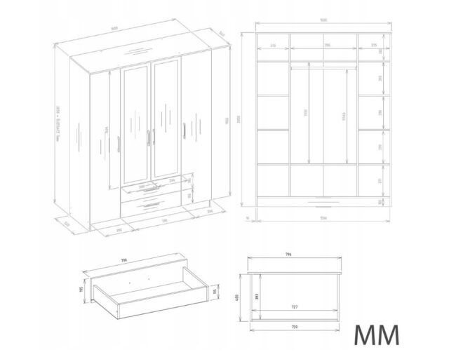 ROMANA wardrobe 160x205 Cashmere without mirror - imagine 9